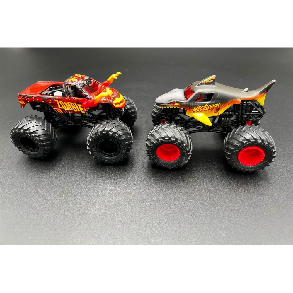 Monster Jam Fire and Fire Megalodon and Zombie 1:64 Die-Cast Monster Truck Lot
